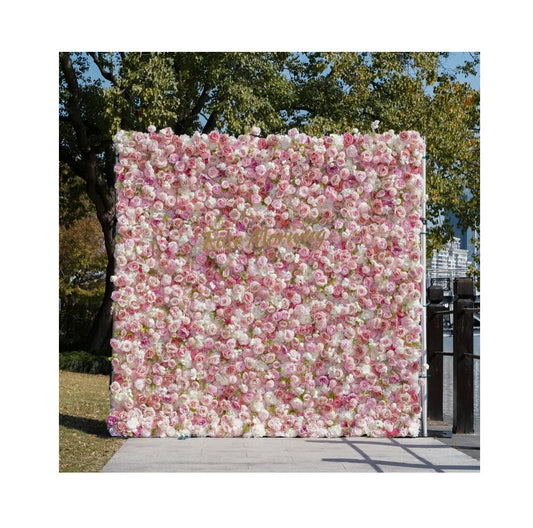 Pink & White Floral Backdrop with Frame